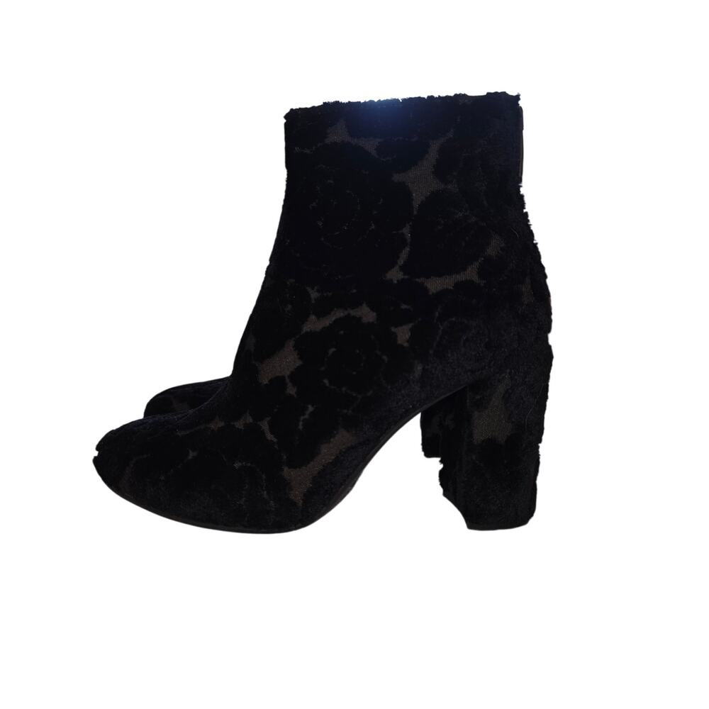 Sundance Italy Black Velvet Burnout‎ Floral Mesh Ankle Boots Womens US 5.5 - 6